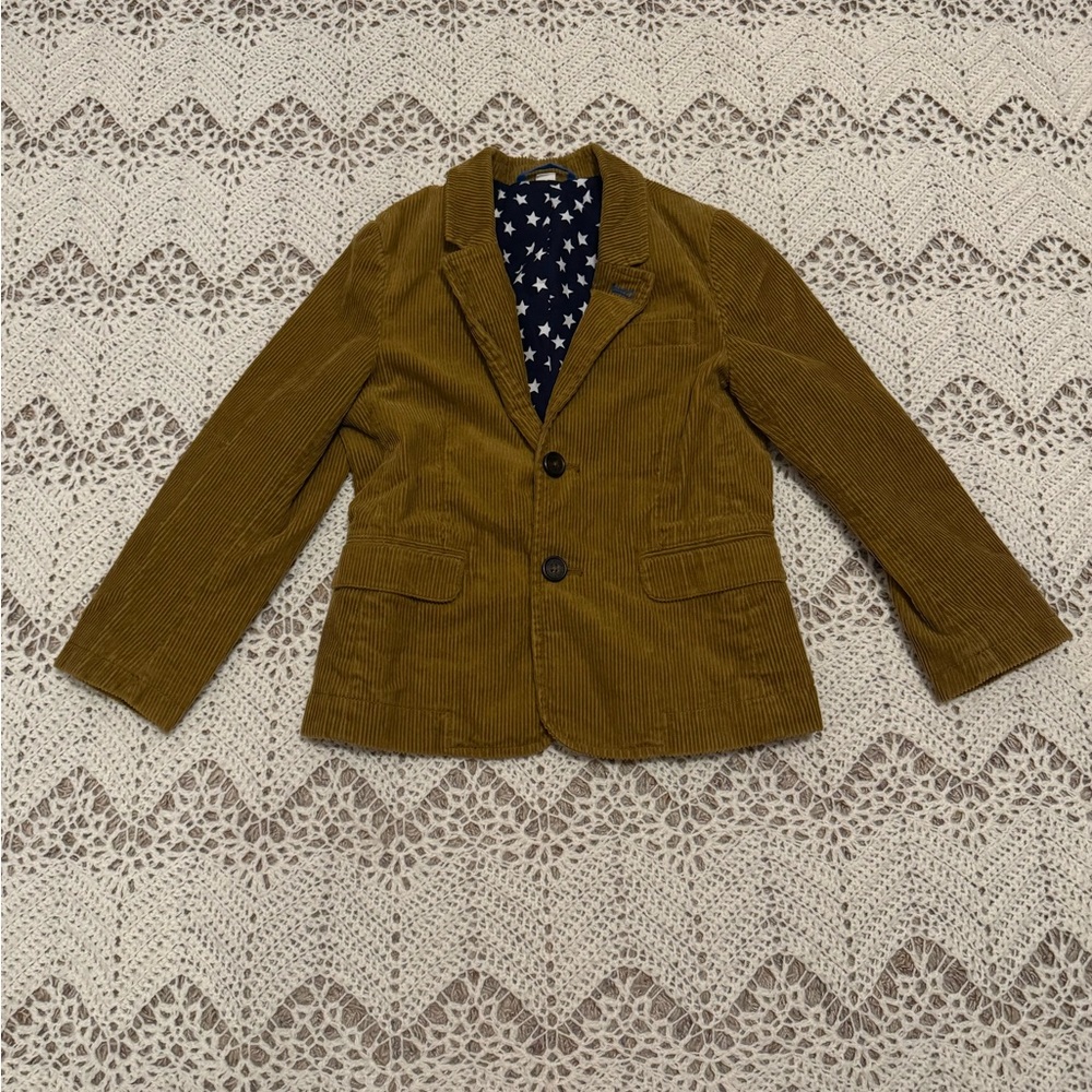 Mini Boden Tan Corduroy Jacket With Star Lining Boy’s 6-7 Formal Adorable